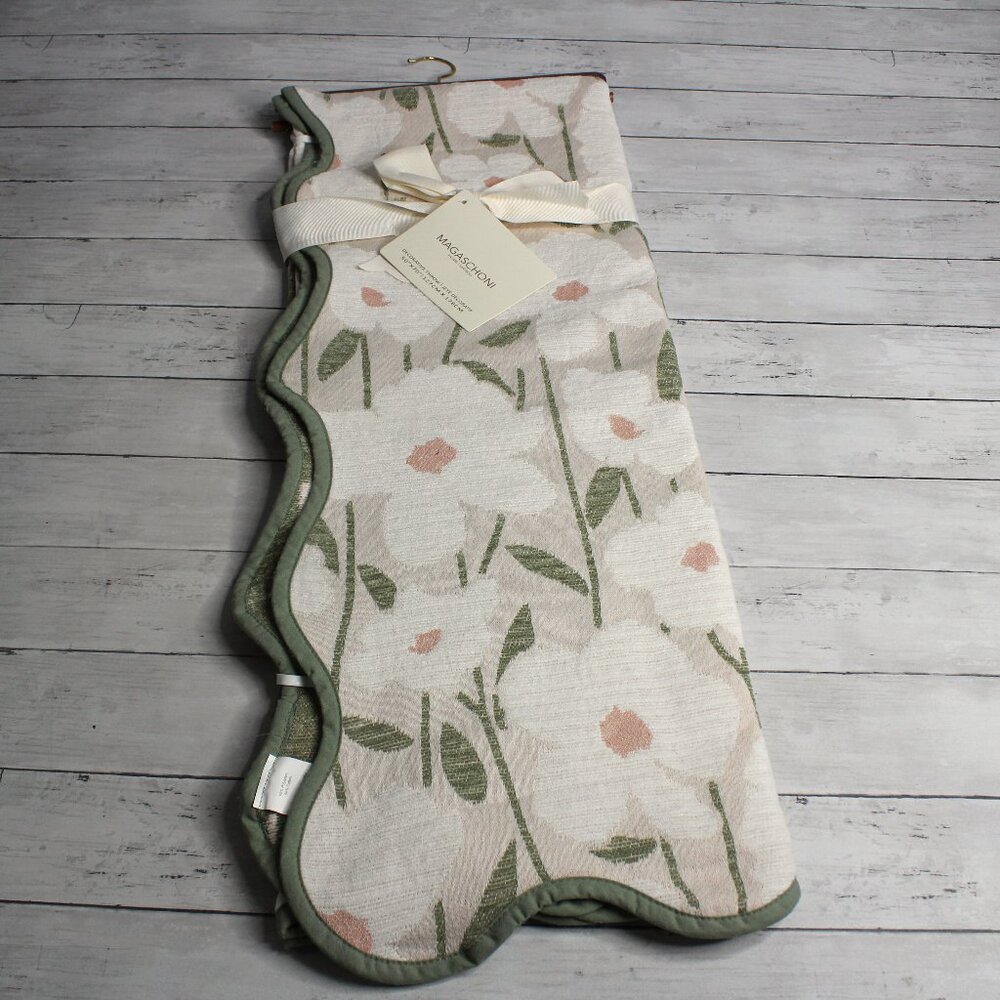 Magaschoni Woven Floral Throw Blanket 50" x 70" Scalloped Edges Cotton Blend